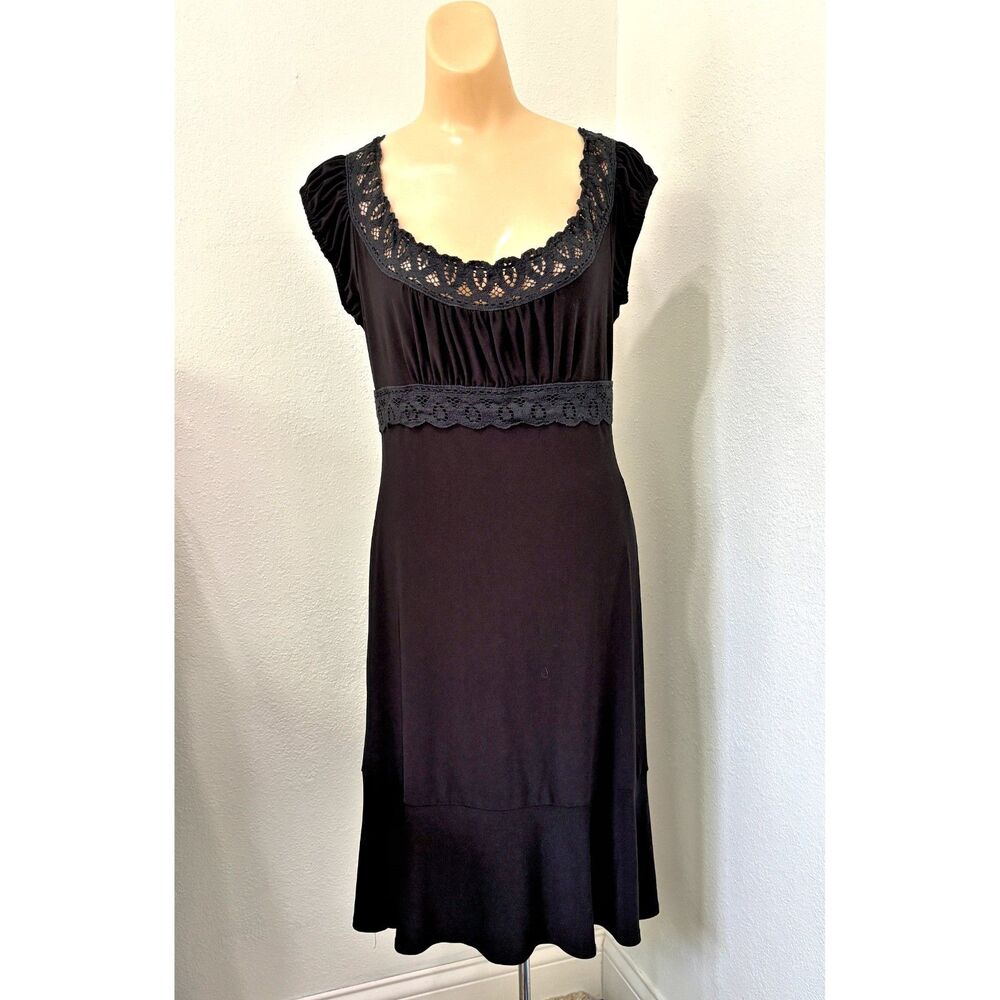 TIANA B Womens Little Black Dress Size Medium Babydoll Crochet Lace USA Made